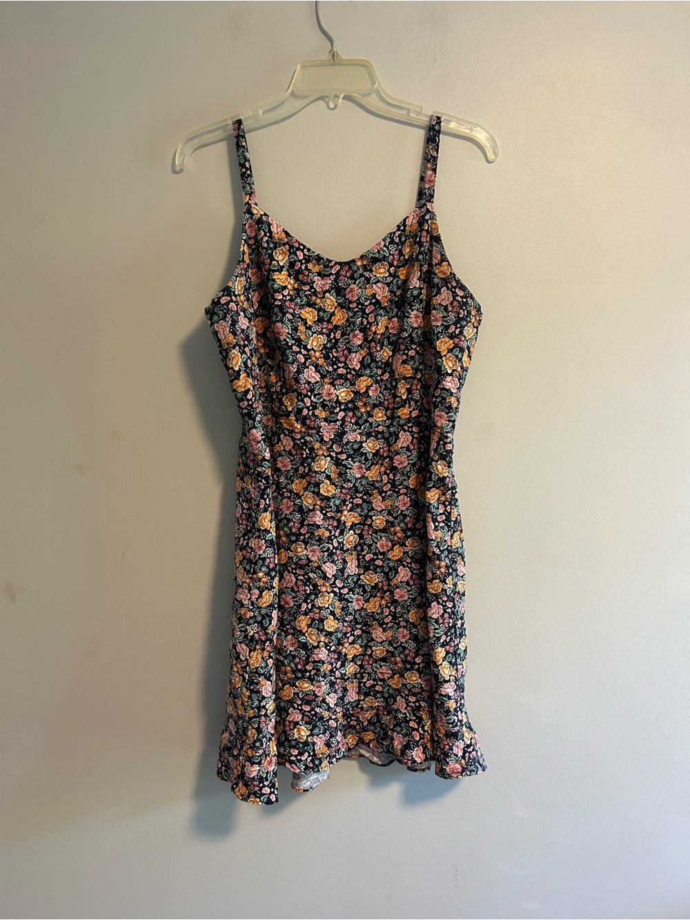 Old Navy large navy blue w/ orange & pink floral spaghetti strap cami Mini Dress